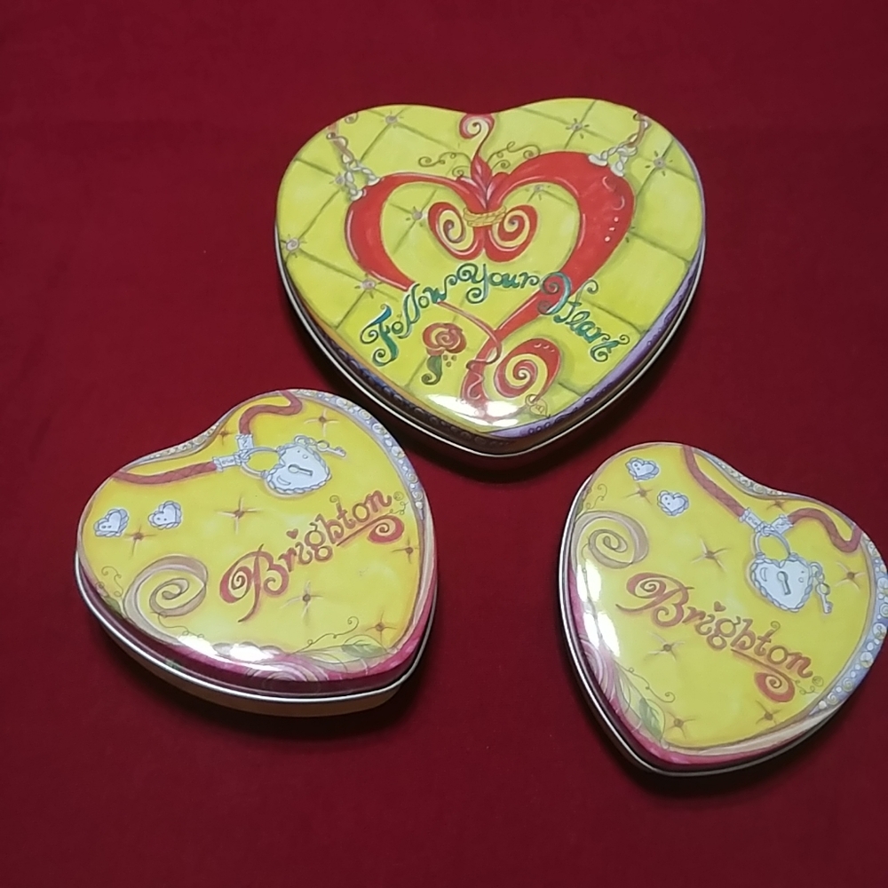 Set of 3 Brighton Metal Tin Collector Heart Tins